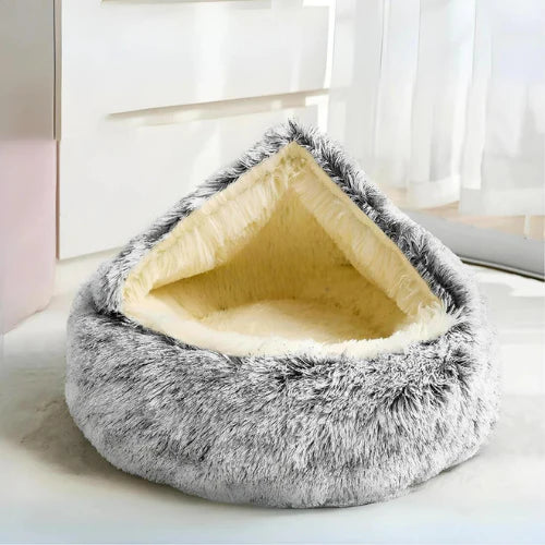 Soft Plush Pet Bed with Cover Round Cat Bed