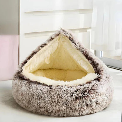 Soft Plush Pet Bed with Cover Round Cat Bed